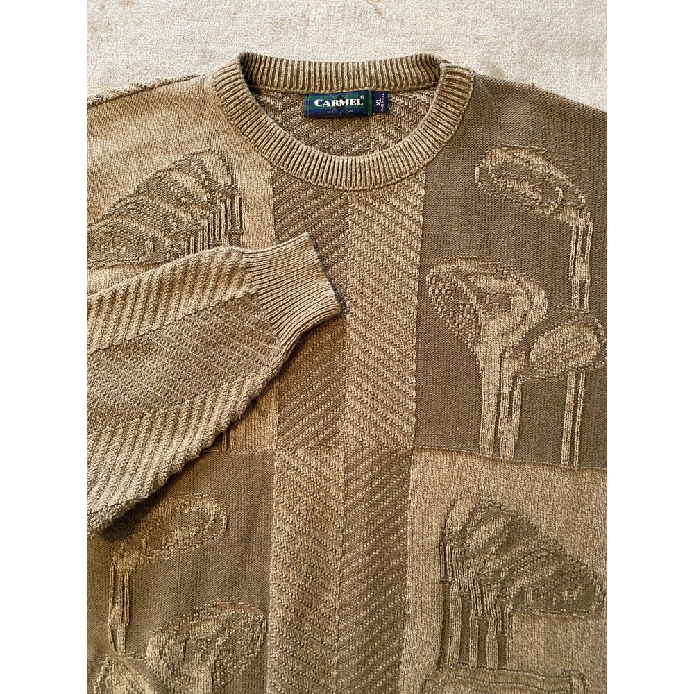 VTG Carmel Golf Sweater Green Textured Knit Pullover Made‎ in USA 90s Grandpa